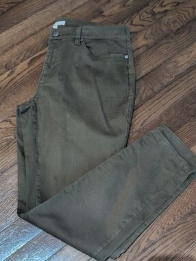 Eileen Fisher Petite Olive Green High-Waist Chino Khaki Pants Size 12P